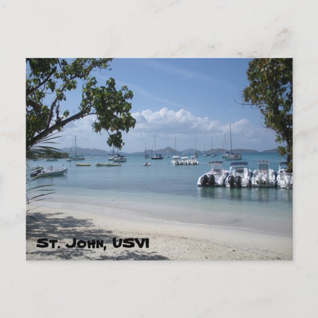 Cartão Postal Porto da Ilha de Caribe com Praia (Frente)