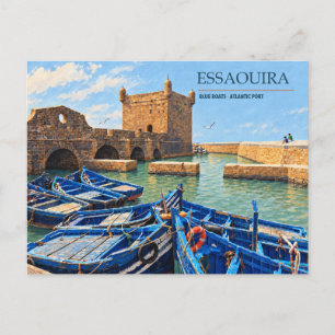 Cartão Postal Porto de Barcos Azuis de Essaouira Foto Marrocos