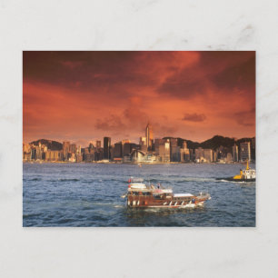 Cartão Postal Porto de Hong Kong ao Pôr-do-Sol