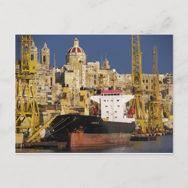 Cartão Postal Porto de La Valetta. (Frente)