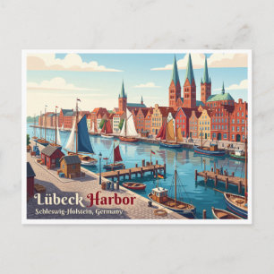 Cartão Postal Porto de Lübeck Alemanha