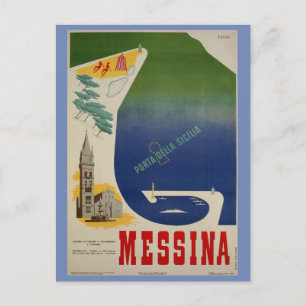 Cartão Postal Porto de Messina, Sicília vintage, viagem italian