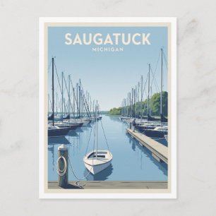 Cartão Postal Porto de Saugatuck e Rio Kalamazoo Michigan
