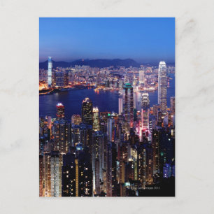 Cartão Postal Porto de Vitória de Hong Kong à Noite