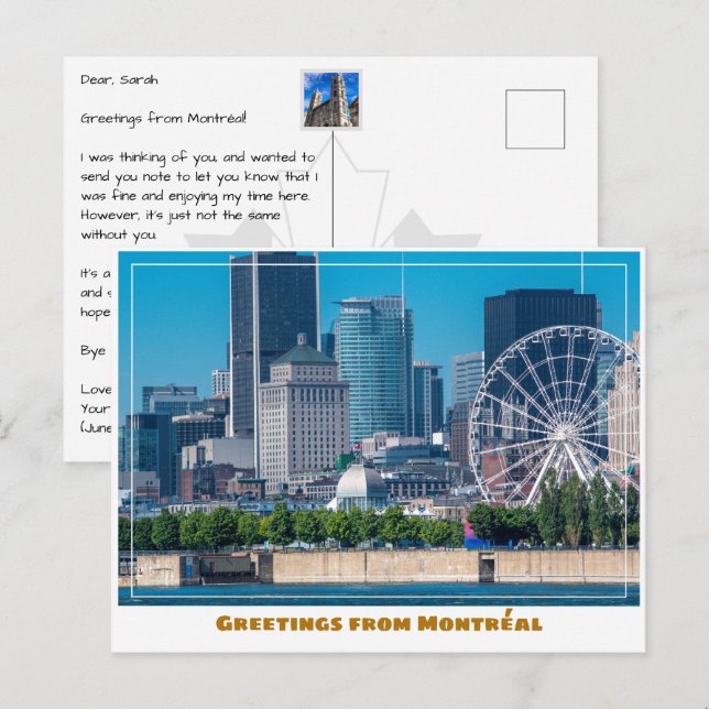 Cartão Postal Porto e Paisagem Urbana Moderna de Montréal Canadá (Frente/Verso)