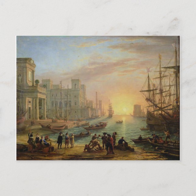 Cartão Postal Porto marítimo em Sunset por Claude Lorrain (Frente)