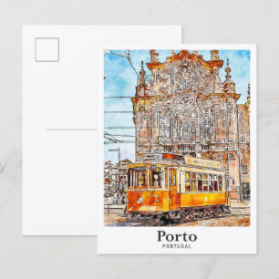 Cartão Postal Porto Portugal Art Viagem Watercolor Mão Desenhada