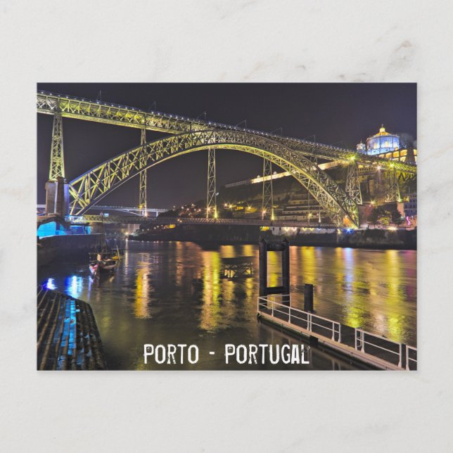 Cartão Postal Porto - Portugal. Cena Noturna Perto do Rio Douro (Frente)