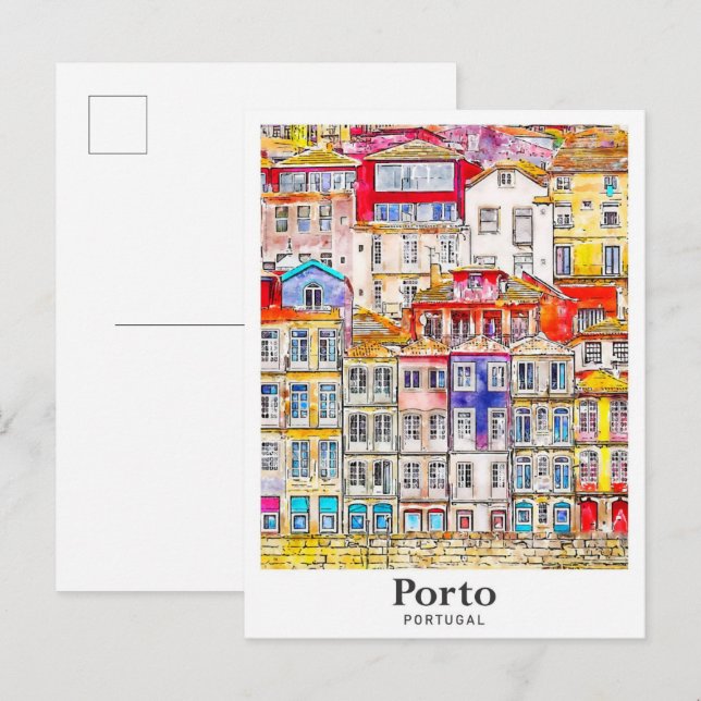 Cartão Postal Porto Portugal Viagem Watercolor - Desenho (Frente/Verso)