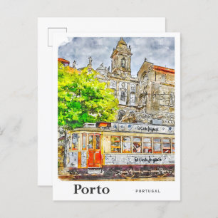 Cartão Postal Porto Portugal Viagem Watercolor - Desenho