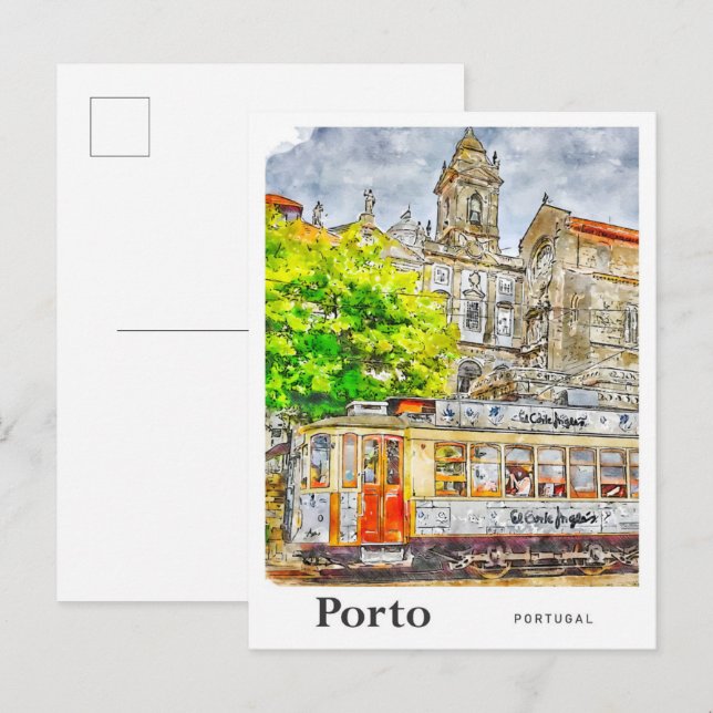 Cartão Postal Porto Portugal Viagem Watercolor - Desenho (Frente/Verso)
