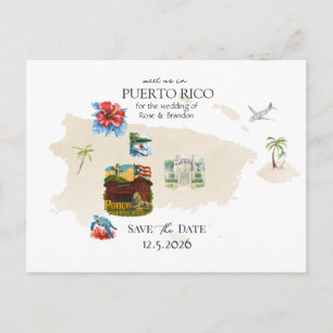 Cartão Postal Porto Rico Mapa Destino Casamento Salva a Data