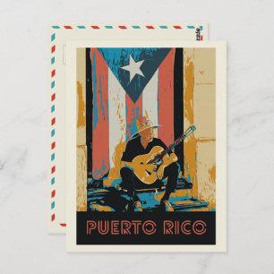 Cartão Postal Porto Rico, músico e bandeira Cartão-postal