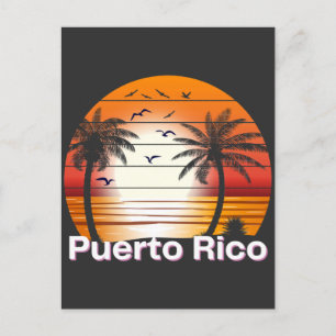 Cartão Postal Porto Rico Vintage Palm Trees Summer Beach