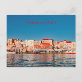Cartão Postal Porto veneziano em Chania à hora azul, Creta,