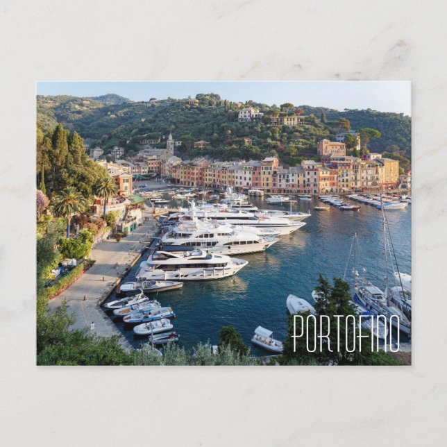 Cartão Postal Portofino Itália belos iates no porto (Frente)