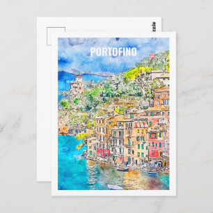 Cartão Postal Portofino Itália Familiar Viagem Place Watercolor