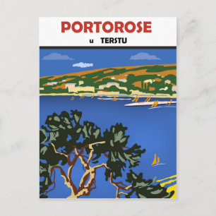 Cartão Postal Portorose, vista no mar Adriático, viagens vintage