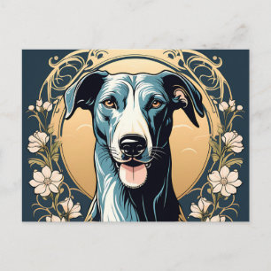 Cartão Postal Portraje Cão Floral Greyhound Art Nouveau