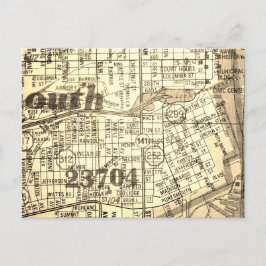 Cartão Postal Portsmouth, VA Vintage Map