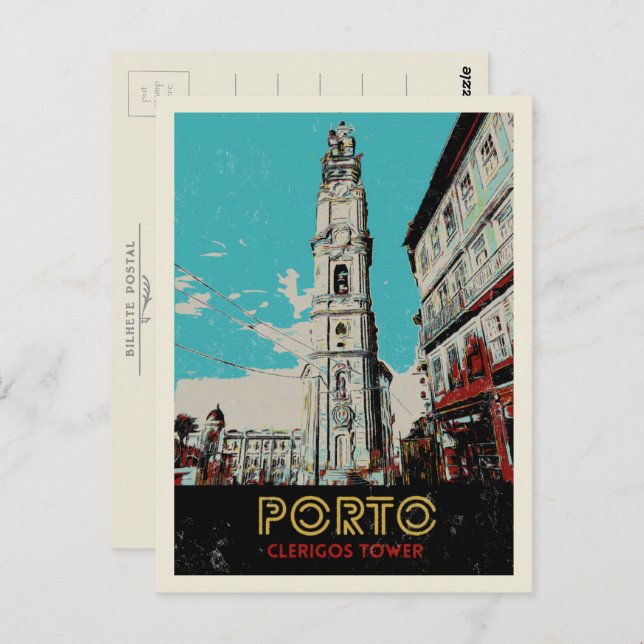 Cartão Postal Portugal, ilustração da Torre Porto Clerigos (Frente/Verso)