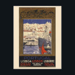 Cartão Postal Portugal Poster vintage de Lisboa 1929<br><div class="desc">Viagens vintage de Lisboa, Portugal. Lisboa caes da Europa Companhia dos Caminhos de Ferro Portugueses. Publicado em 1929. Observe que nossos posters são reproduções de alta qualidade baseadas em exames profissionais de alta resolução dos originais. Nosso processo de retoque manual não envolve o uso de filtros que removem qualquer detalhe...</div>