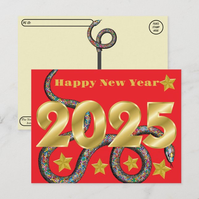 Cartão Postal Pós-travessia Happy 2025 Ano da Cobra (Frente/Verso)