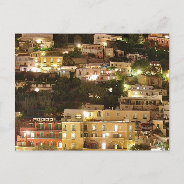 Cartão Postal Positano à Noite - Casas na Encosta (Frente)
