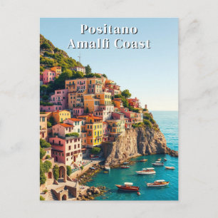 Cartão Postal Positano Costa Amalfitana Viagem Antiga à Beira do