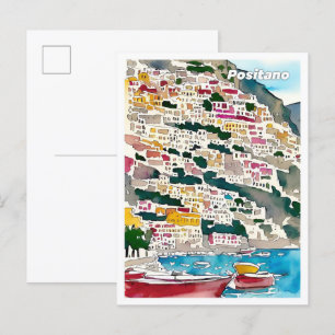 Cartão Postal Positano Itália Art Vintage Viagem