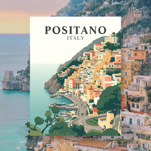 Cartão Postal Positano, Itália Cidade Vintage