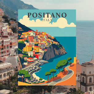 Cartão Postal Positano, Itália Costeira Vintage