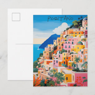 Cartão Postal Positano Itália Viagem Cidade Arte Pintura Estétic