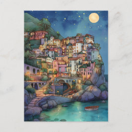 Cartão Postal Positano, Itália - Vila Costeira e Céu Estrelado