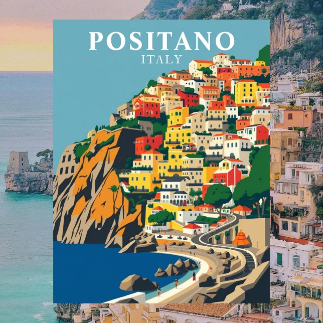 Cartão Postal Positano, Viagens vintage da Itália (Positano, Italy Vintage Travel Postcard
)
