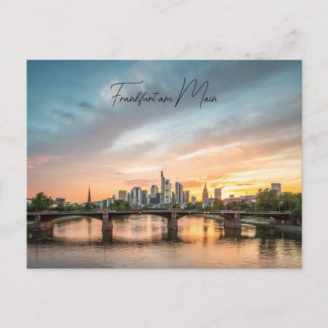 Cartão Postal Poskarte Frankfurt , Skyline im Sonnenuntergang  (Frente)