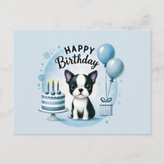 Cartão Postal Post de aniversário do Boston Terrier – Saudação d