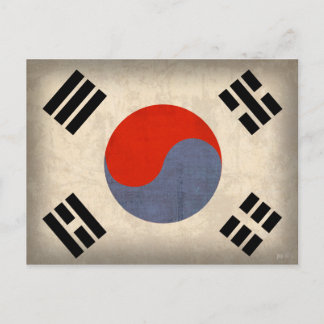 Cartão Postal Postais com a Bandeira da Coreia do Sul Desgastada