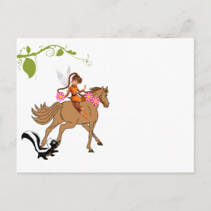 Cartão Postal Postais Fada Cavalo Gambá Floral
