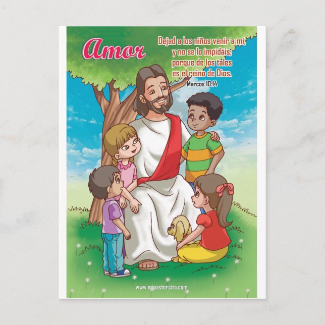 Cartão Postal Postal Cristã - Jesus e as crianças (Frente)