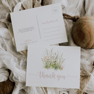 Cartão Postal Postal de agradecimento com flores silvestres Boho