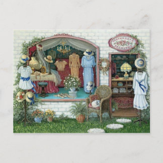 Cartão Postal postal tienda de ropa vintage dibujada