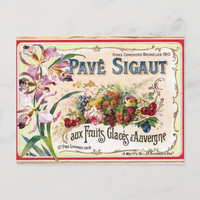 Cartão Postal PostCard de etiqueta francesa antiga (Frente)