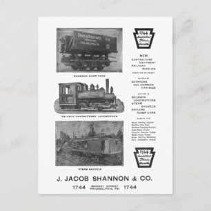 Cartão Postal PostCard do contratante da Locomotive Works Baldwi