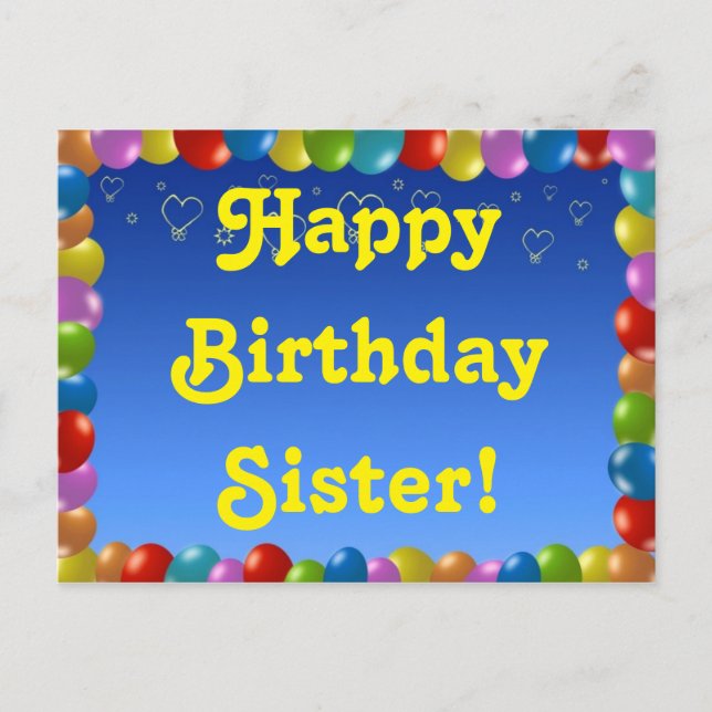 Cartão Postal Postcard Happy Birthday Sister (Frente)