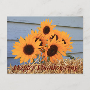 Cartão Postal Postcard Happy Thanksgiving - sunflowers and hay