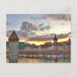 Cartão Postal Postcard Luzern Suiça Old Town Chapel Bridge