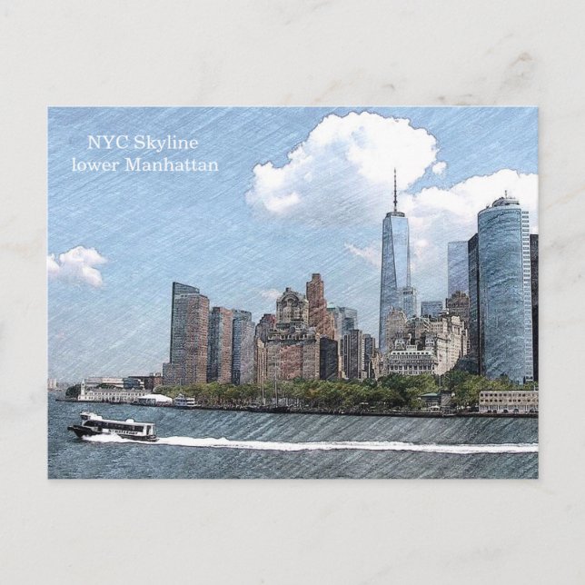 Cartão Postal POSTCARD NYC SKYLINE lower Manhattan (Frente)