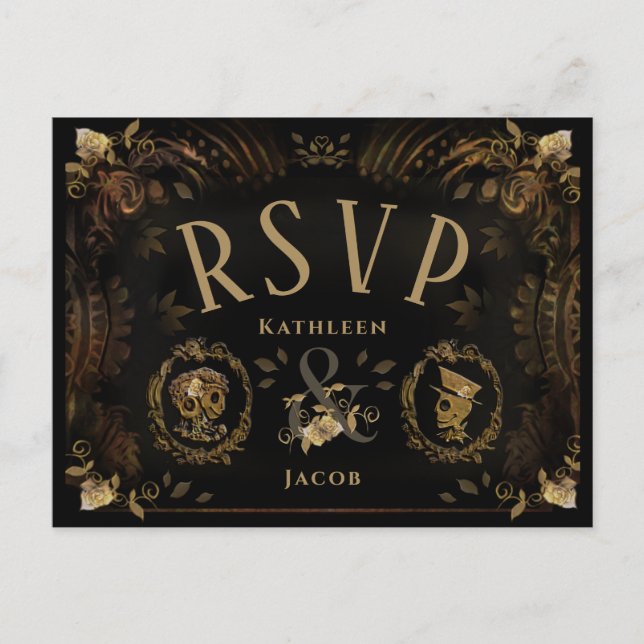 Cartão Postal PostCard RSVP do Skeletons do Ouro Halloween (Frente)