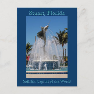 Cartão Postal Postcard Sailfish Water Fountain Stuart, Flórida